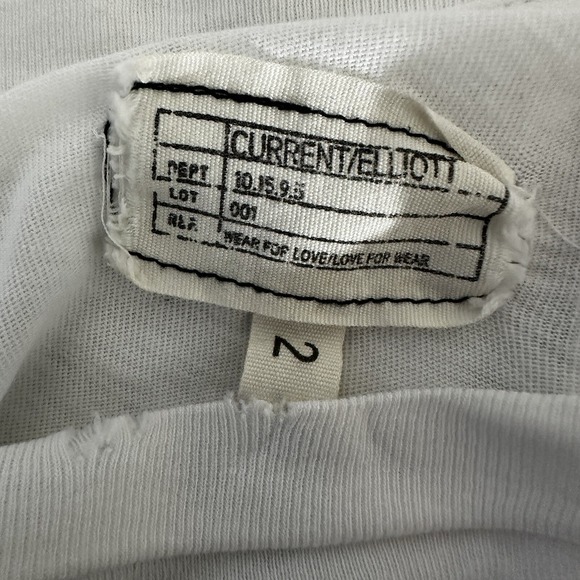 Current Elliott Womens Top 2 M Ruffle Roadie Tee Sugar White Distressed Classic - Picture 13 of 15